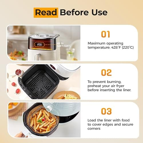 Air Fryer Paper Liners, 125Pcs Parchment Paper, Air Fryer Liners Disposable for Microwave, Non-Stick Air Fryer Liner Square Free of Bleach (8IN) thumbnail 5