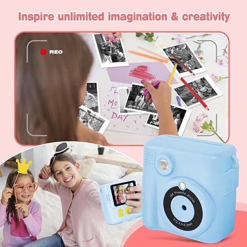 Phetium Kids Camera Instant Print, Christmas Birthday Gifts Toys for 5 6 7 8 9 10 Year Old Girls Boys,1080P Digital Video Cameras for Toddler, Creative Presents for Children, with Print Papers (Blue) thumbnail 6