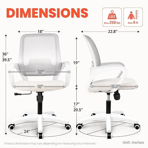 NEO Chair Office Desk Ergonomic Mesh Computer Chair with Lumbar Support Adjustable Height Swivel Rolling Wheels Comfy Mid Back Task Chair for Home Bedroom Vanity Study (Ivory) thumbnail 2