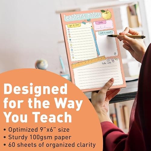 Sweetzer & Orange Teacher Planner Pad – Weekly Undated Lesson Planner for Teachers – 60 Tear-Off Sheets – 9” x 6” Compact Desk Notepad with Notes and Contact Section – Stylish Peach Border thumbnail 2