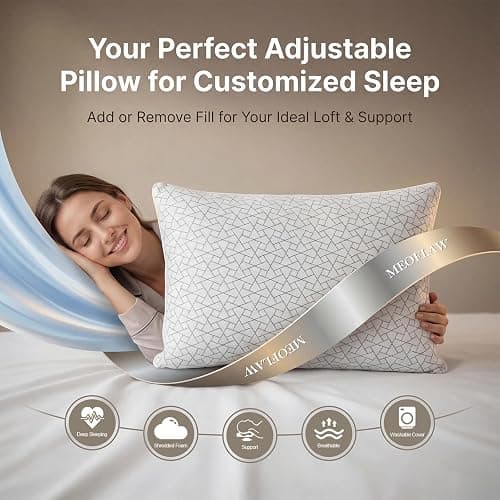 Meoflaw Adjustable Memory Foam Pillows: 2 Pack Queen Size Shredded Foam Bed Pillow for Sleeping with Removable & Washable Pillowcase for All Sleep Positions thumbnail 2