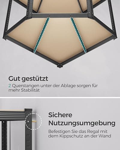 SONGMICS Eckregal-Set 5 Ebenen, Schwerlastregal, Metall, Lagerregal für Garage, Abstellraum, Kellerregal, bis 2625 kg belastbar, tintenschwarz-naturbeige GLR070B03 thumbnail 6