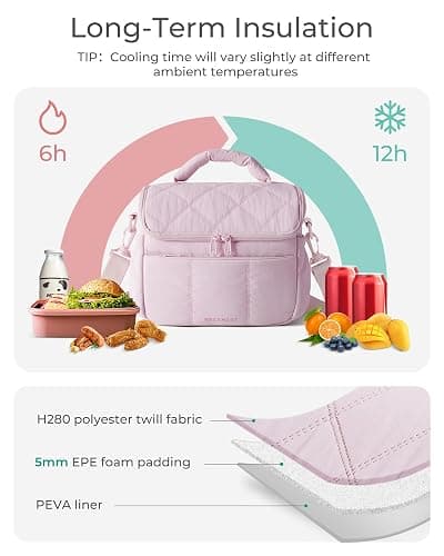BAGSMART Insulated Lunch Bags for Women, Cute Quilted Lunch Box, Lightweight Puffy Padded Waterproof Lunch Tote, Reusable Lunch Cooler for Work Picnic Travel, Leopard thumbnail 2
