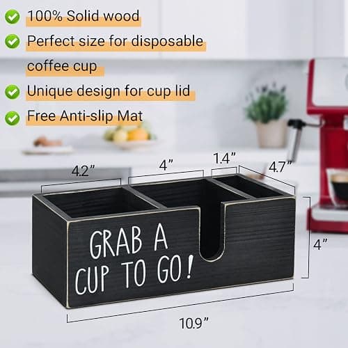 Cheeorry Coffee Station Organizer for Countertop, Cup and Lid Holder for Cup Lid Sleeve Pods Condiment, Wooden Disposable Cup Dispenser Holder for Coffee Bar Accessories Organizer and Storage thumbnail 6