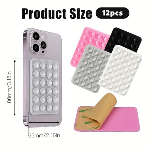 leruiyezs 12Pcs Saugnapf Für Handy,Silikon Handy Saugnäpfe Mit Starker Selbstklebend,4 Farben Handy Saugnapf Halterung Für Handyhülle,Vielseitig Für Selfies Videos,Glatte Flächen Daheim,Büro thumbnail 2