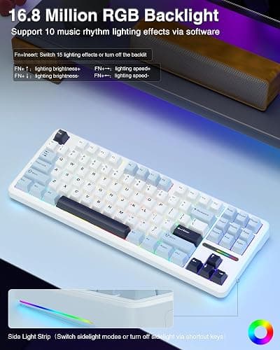 AULA F87 Wireless Gaming Keyboard Tri-mode,75% Percent Hot Swappable Custom Keyboards,Five-Layer Padding,Pre-lubed Switches,RGB Backlight,TKL Mechanical Keyboard for PC/Mac (Glacial Blue) thumbnail 7