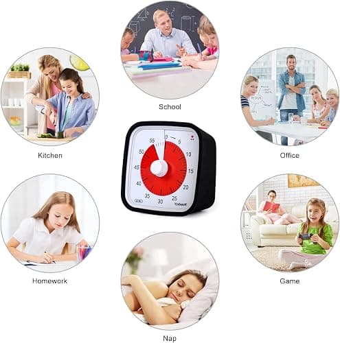 Visual Timer with Protective Case, Yunbaoit Upgraded 60-Minute Countdown Timer for Kids and Adults with Low Battery Remind, Silent Time Management Tool, No Ticking Optional Alert(Black) thumbnail 4