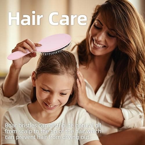 Jurrissa Boar Bristles Hair Brush for Women and Men, Detangling Hair Brush for Smoothing Massage Add Shine, Nylon&Boar Bristles Detangler brush for Hair Healthy (1 Pack-Pink) thumbnail 6