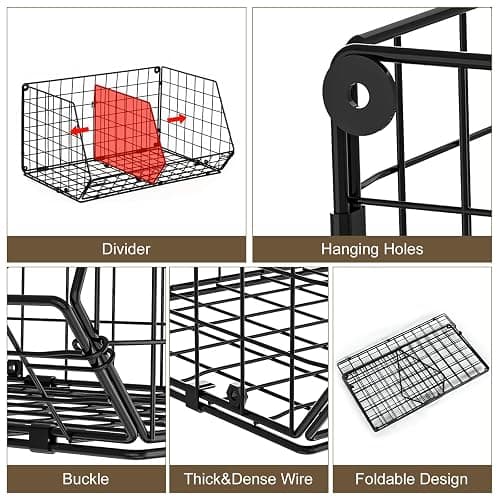 Jautokerdar 4 Tier Hanging Closet Organizer with Dividers,Extra Large Storage Hanging Shelf with 5 S Hooks 4 Dividers,Hang on Wire Closet Shelving Clothes Organizer-Black thumbnail 7