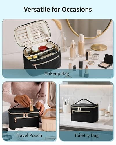 Wandering Nature Makeup Bag, Travel Make Up Bag with Divider, Makeup Case Organizer for Women in Fabric, Black thumbnail 8