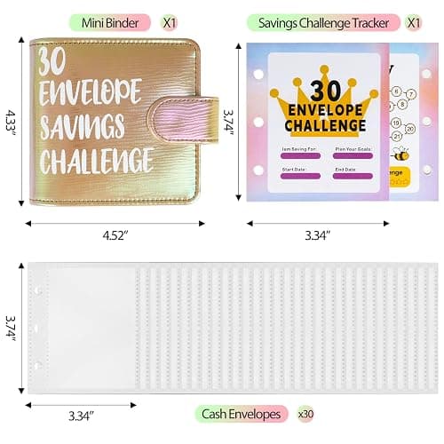 Mini Money Challenge Binder - Mother's Day Gift Save $465 / $1000 in 1 Month with 30 Cash Envelopes & Budget Tracker, PU Leather Beginner Budgeting Kit Portable Cash Saving Book thumbnail 3