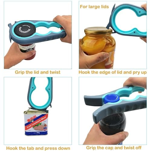 Otstar Jar Opener Bottle Opener and Can Opener for Weak hands, Seniors with Arthritis and Anyone with Low Strength, Mutil Jar Opener Get Lids Off Easily (Blue and Grey) thumbnail 4