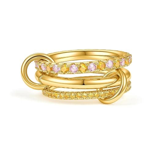 Cicy Bell Interlocking Ring for Women 18k Gold Plated CZ Stack Ring Set - Image 1