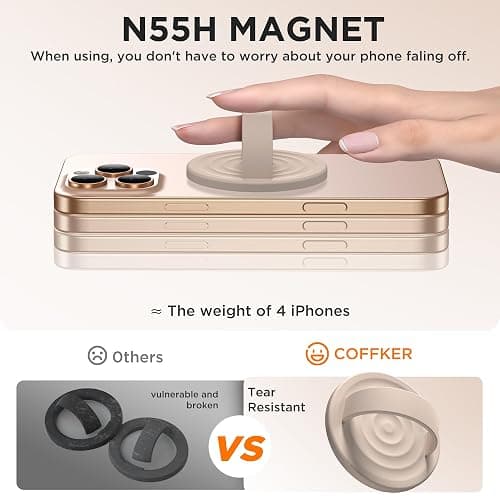 COFFKER Magnetic Phone Grip Ring Holder, Liquid Silicone Magnet Cell Phone Grip Finger Loop, Compatible with Magsafe, Back of Phone for iPhone 17/16/15/14/13/12 Series, Oat thumbnail 5