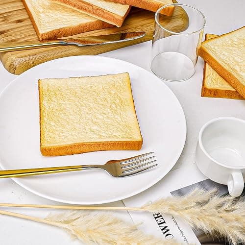 Yatinkim 4 Pcs 4.3 Inch Fake Toast Slices Realistic Artificial Bread Decoration Faux Loaves Soft Bread Dessert Simulation Food Model for Home Kitchen Bakery Display Birthday Party Photography Props thumbnail 6
