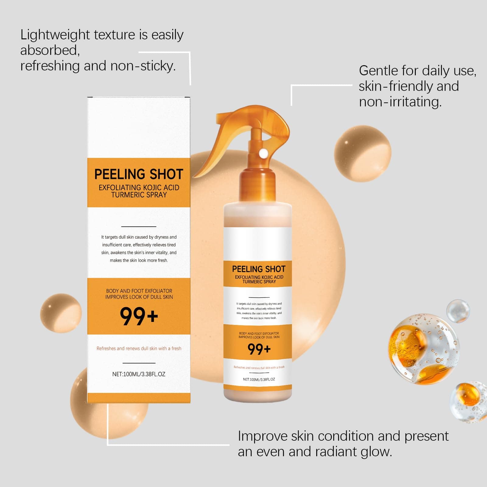 Peel Shot Keratin Care Kojic Acid Turmeric Spray, Body Peel Shot Turmeric Spray,Exfoliating Peeling Solution, Hydrating Formula for Smoother,Brighter Skin thumbnail 2