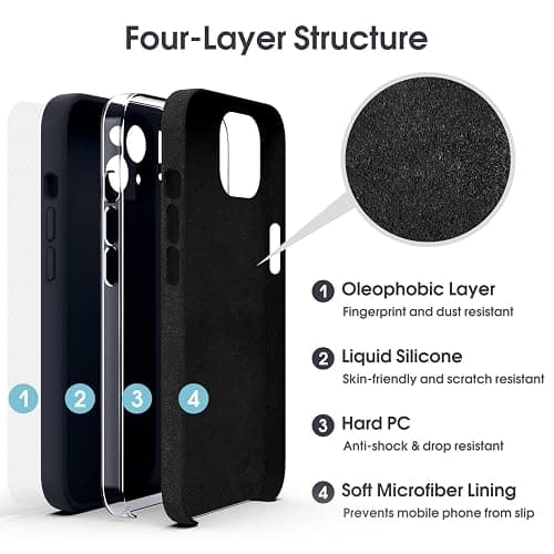 Supdeal Liquid Silicone Case for iPhone 13, [Camera Protection] [Anti Fingerprint] [Wireless Charging] 4 Layer Phone Case Protective Cover, Built-in Microfiber Case Cover, 6.1", Black thumbnail 6