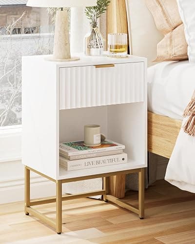 Masupu Fluted Nightstand,Modern Night Stand Wood Bedside Table with Storage Drawer Side End Table for Bedroom,Living Room,Office,White - Image 1