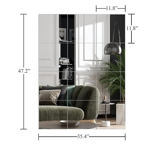 Ruomeng Home Gym Mirrors 12 Inch x 12Pcs Wall Mounted Mirror Glass Frameless Full Length Mirror Tiles for Home Gym, Bedroom, Door & Bathroom thumbnail 2