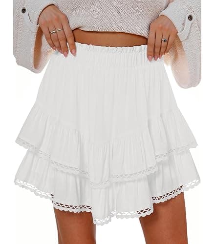 Flowy Shorts for Women Summer Casual Lace Skorts Boho High Waist Tiered Ruffle Mini Skirts - Image 1