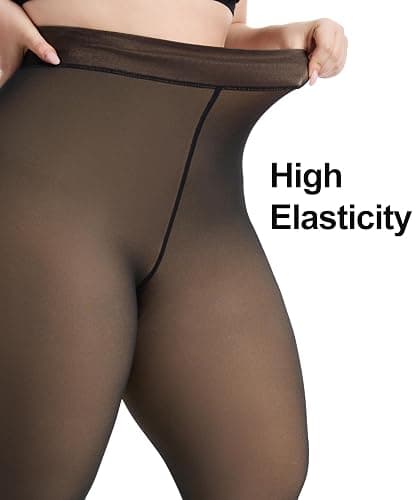 CozyWow Women's Plus Size Fleece Lined Tights, Faux Sheer | Fake Translucent, Thick Warm Thermal Tights for Winter, Plus-size Curve fit 1X–3X, Comfortable for All Day Wear thumbnail 6