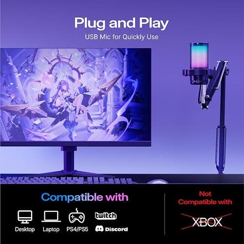 MAONO DGM20S Gaming USB Microphone, Noise Cancellation with Boom Arm | Mute, Gain, Monitoring, RGB, Condenser Mic for Streaming, Podcast, Vocal, Twitch, YouTube, Discord, PC, Computer, PS4/PS5 thumbnail 7