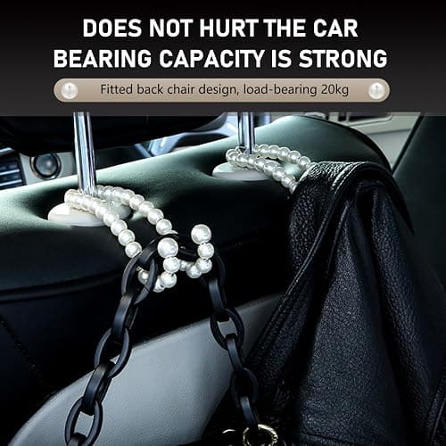 winterrock 2PCS Car Pearl Seat Headrest Hooks, Elegant Exquisite Purse Hook for Car, High Load-Bearing Seat Hook Hanger Storage Organizer, Interior Accessories for Bags, Umbrellas (White) thumbnail 4