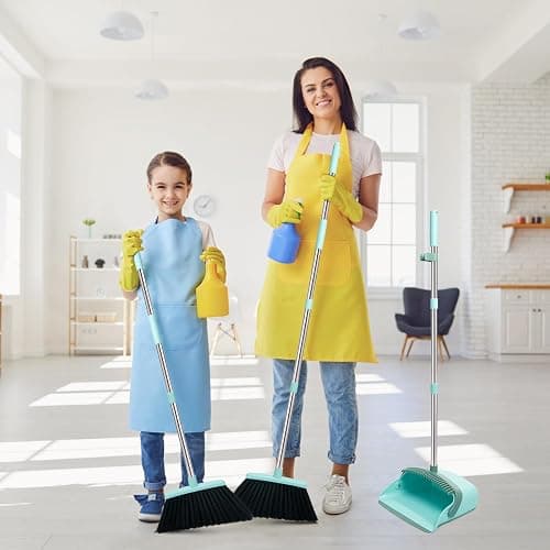 XXFLOWER Broom and Dustpan Set, Dustpans with Broom Combo for Home, Heavy Dust Broom and Dustpan Combo, Long Handle Dust Pan and Broom Set for Kitchen, Office, Pet Hair,Green, Pack of 1 thumbnail 2