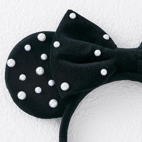 PAITTY Pearl Mouse Ears Bow Headbands for Girls Kids Sparkle Hair Band Ear Headband Party Princess Trip Cosplay Costume Decor (Black Pearl) thumbnail 3