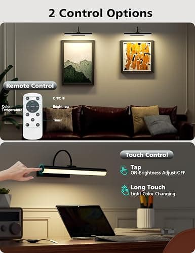 VOLISUN Picture Lights for Wall, 13 inch Rechargable Picture Light Battery Operated, 3 Color Temperatures Cordless Picture Light with Remote, Art Light for Paintings, Gallery, Portrait, 1 Pack (Black) - Black - 13inch-1Pack thumbnail 4