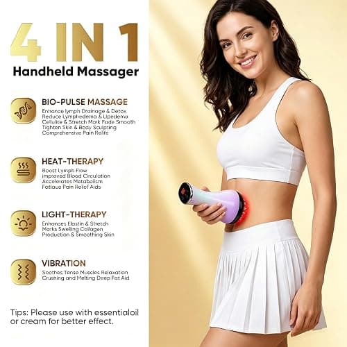 Lymphatic Drainage Massager & Anti Cellulite Massage Tool, 4-in-1 Body Sculpting Machine with Microcurrent, Red-Light, Heat & Vibration, Helps Reduce Stretch Marks & Cellulite, for Legs, Arms & Belly thumbnail 2