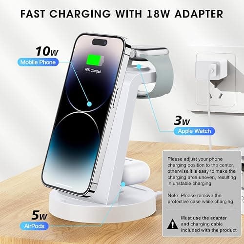 3 in 1 Charging Station for iPhone - Wireless Charger for Apple Products Multiple Devices - Charging Dock Stand for AirPods (for iPhone 17 16e 16 15 14 13 pro 12 11 X Max) thumbnail 4