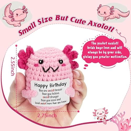 WEYON Birthday Gifts for Teen Girls, Mini Crochet Axolotl Décor Gift for 14 15 16 Year Old Girl, Cute Birthday Gift Cards for Daughter Kids Teenager from Dad Mom, Pink Presents thumbnail 2