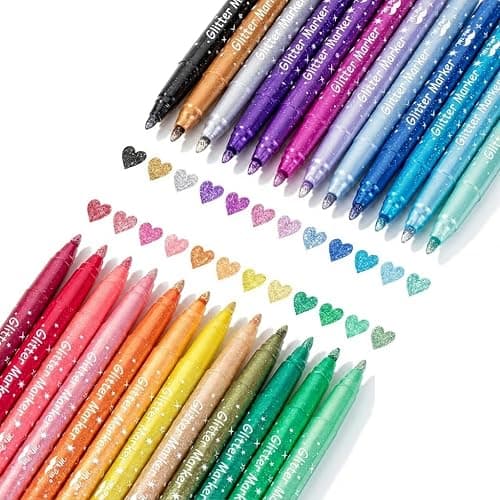 Mr. Pen- Glitter Marker Pens, 24 Pack, Assorted Colors, Medium Tip | Non-Toxic High-Pigment Water-Based Ink, Smooth & Quick-Dry for Crafts, Coloring, Journaling, Doodling - Image 1