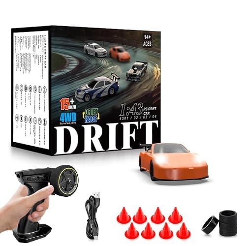 RC Drift car, 1/43 Mini Rc Drift car with Gyroscope, 2.4GHz Full Proportional Remote control Cars, 4WD High Speed Racing with Lights, Racing Tires, Model Cars Gift for Adults, Kids, Boys, Girls - Image 1