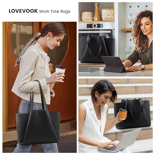 LOVEVOOK Laptop Tote for Women - 15.6 Inch Faux Leather Laptop Bag with Clutch, Large Capacity Office Purse Computer thumbnail 2
