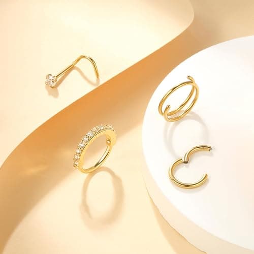 Leocuci Nose Piercings Studs Hoop Nose Rings for Women Gold Plated thumbnail 2