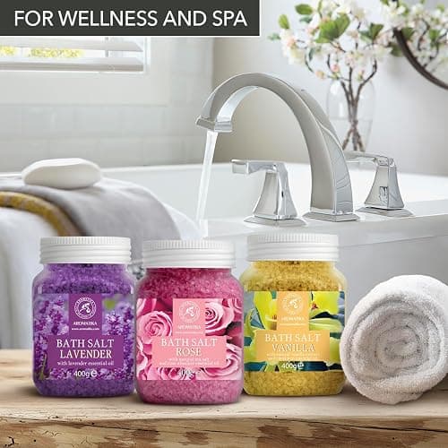 Bath Salts Set 3x400g - Lavender - Rose - Eucalyptus - 100% Natural Essential Oil - Good for Good Sleep - Bathing - Body Care - Wellness - Beauty - Relaxation - Spa thumbnail 7