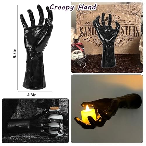 DAZONGE Halloween Decorations, Pack of 3 Wall Mounted Creepy Reaching Hands with Lighted Candles, Life-Sized Horror Hands for Gothic Wall Decorations, Scary Halloween Decorations Indoor - Style 2 thumbnail 3