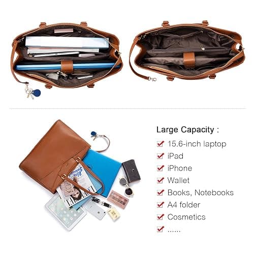 LOVEVOOK Laptop Tote Bag for Women,15.6 Inch Waterproof Computer Bags Women Business Office Work Bag Briefcase, Brown thumbnail 5