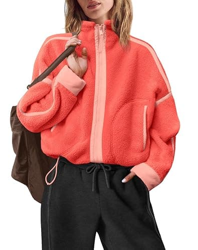 Yanekop Womens Fleece Jacket Zip Up Fuzzy Sherpa Jackets Long Sleeve Winter Coats Striped Warm Outwear with Pockets thumbnail 2