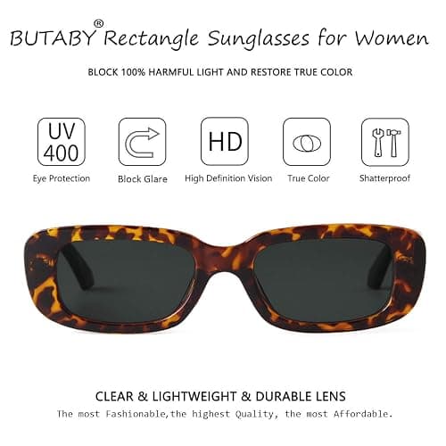 BUTABY Rectangle Sunglasses for Women Retro Driving Glasses 90’s Vintage Fashion Narrow Square Frame UV400 Protection thumbnail 3