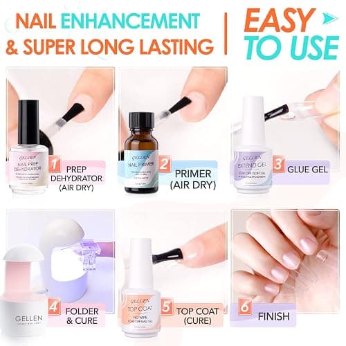Gellen Gel Tips Nail Extension Kit, Gel Nail Kit with 240Pcs Almond Tips, 3 in 1 UV Glue for Nail Tips, Prep Dehydrator and Primer, U V LED Cure Lamp, Decorations for DIY Manicure Set thumbnail 3