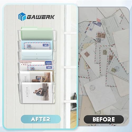 Gawerk Clear Acrylic Single Pocket, Plastic Hanging Wall Mount File Holder for Office Home (Clear, 4 Pack) thumbnail 5