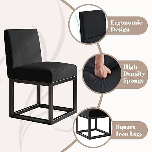 Jocisland Mid Century Linen Dining Chairs Set of 6, Modern Upholstered Dinner Chairs with Metal Frame for Restaurant, Dining Room, Kitchen, Black Padded Chairs thumbnail 3