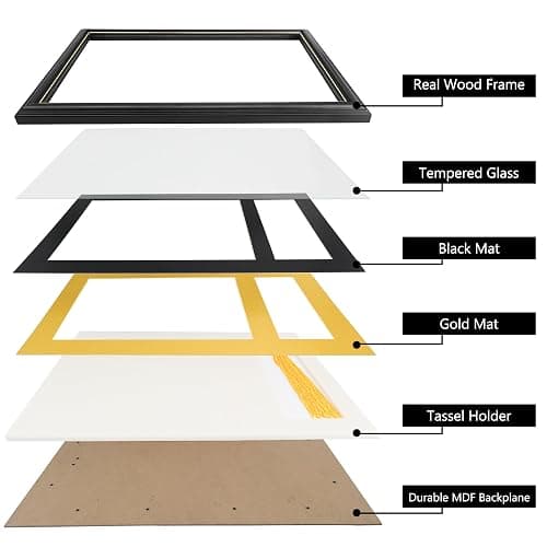GraduationMall 11x17 Black Wood Diploma Frame with Tassel Holder for 8.5x11 Certificate Document,Real Glass,Black over Gold Mat thumbnail 5