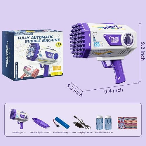 Deserthome Bubble Gun, 125 Holes Bubble Machine Gun, Bubble Blaster Gun for Kids, Rechargeable Bubble Gun with Bubble Solution, Easter Toy Party Favors Bubble Maker for Wedding Birthday (Purple) thumbnail 2