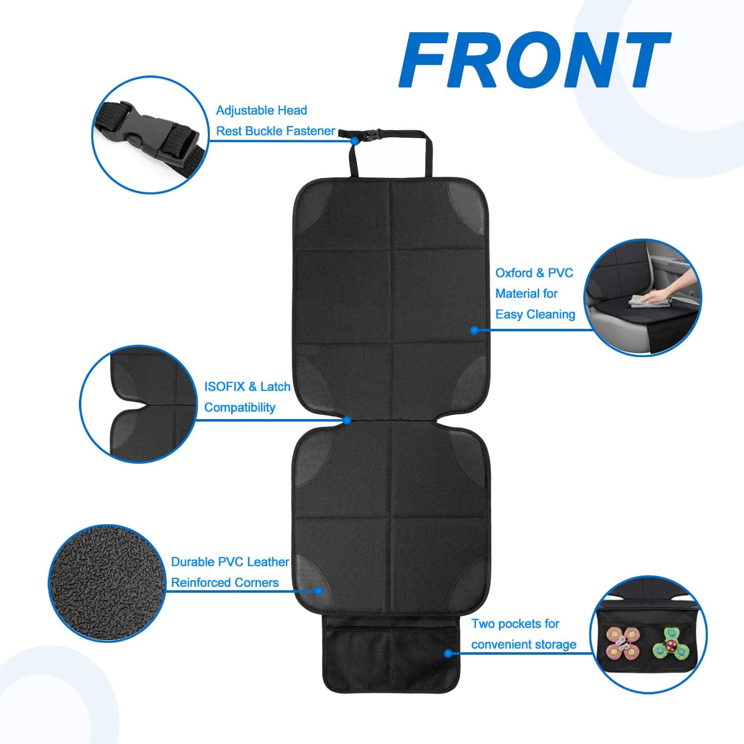 Car Seat Protector with Thick Padding & Anti-Slip Backing, Waterproof Seat Cover for Baby Car Seat, 600D Fabric with Storage Pocket thumbnail 3