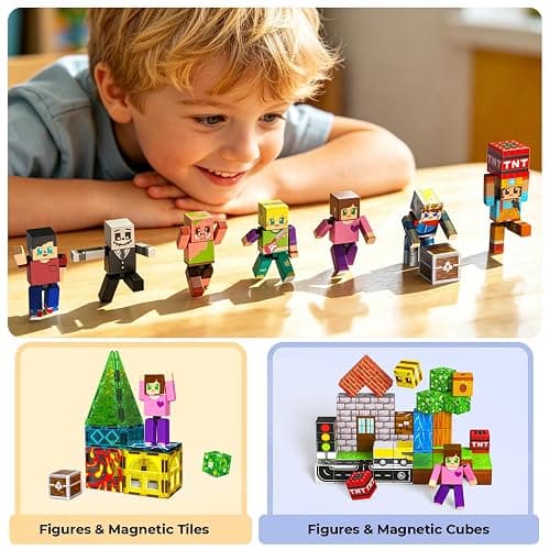 Magneverse 20Pcs Magnetic Action Figures Playset - Magnetic Building Blocks | Magnet Cubes and Rotatable Figures Character Toys for Kids, Birthday Gifts for Boys & Girls Ages 6+ (Patent Pending) thumbnail 4