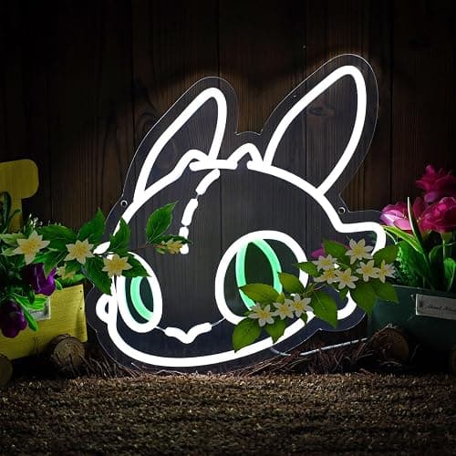 KAQRI Dragon Neon Sign, LED Light for Wall Decor, Fantasy Bedroom Decor for Kids & Gamers, 13" x 12.4", Dimmable USB Powered, White Green(plants not included) - Image 1